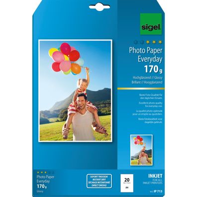 SIGEL IP713 Inkjet Fotopapier - A4 - 20 Blatt - hochglänzend - weiß - 170 g/m²