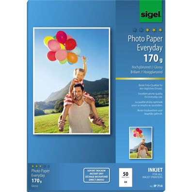 SIGEL IP714 Inkjet Fotopapier - A4 - 50 Blatt - hochglänzend - weiß - 170 g/m²