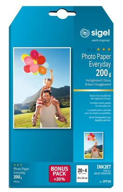 SIGEL IP718 Inkjet Fotopapier - 24 Blatt - hochglänzend - weiß - 200 g/m²