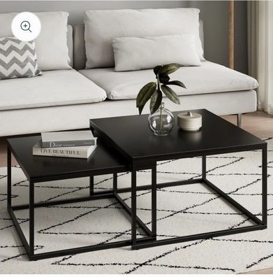 Couchtisch Groß 2er Set aus Holz, Wohnzimmertisch Modern, Beistellti