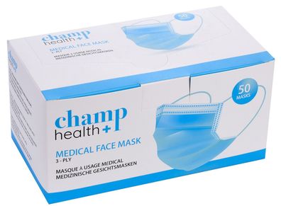 CHAMP 40509077 Mund- und Nasenschutzmaske - blau/weiß, 50 Stück