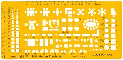 Aristo Möblierungsschablone Architekt 1:200, 175 x 85 mm, Tuschenoppen