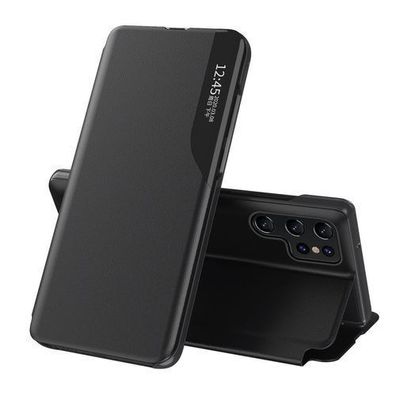 Eco Leder View Huelle fuer Samsung S24 Ultra mit Klappdeckel - Schwarz