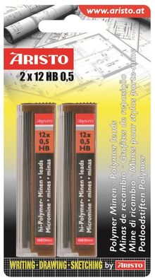 Aristo Feinminen Hi-Polymer 0.5 HB, 2x12er Minendose, m Blister