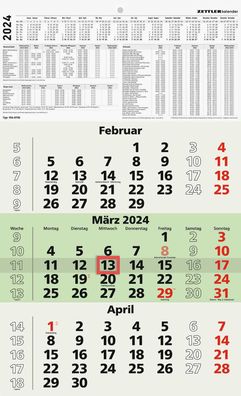 Zettler 602432 3-Monats-Wandkalender 956 - 29,7 x 48,5 cm, Recyclingpapier
