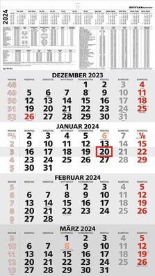 Zettler 602234 4-Monats-Wandkalender 959 - 33 x 59 cm, schwarz/rot