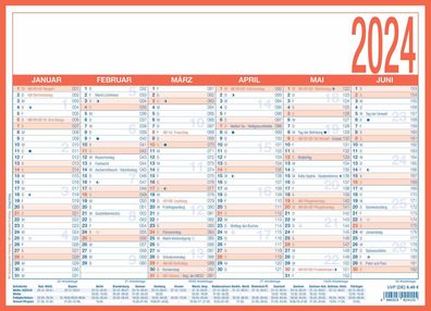 Zettler 602415 Tafelkalender - A4 quer, 2-farbig, 1 Jahr / 2 Seiten