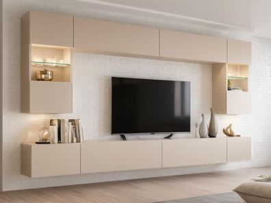 Wohnwand Flow Kaschmir Matt 300 cm - moderne Mediawand