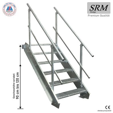6 Stufen Stahltreppe Breite 60-160cm Geschosshöhe 90-120cm Geländer beidseitig