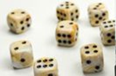 Marble 16mm d6 Ivory/black Dice Block™ (12 dice)