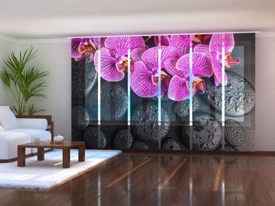Fotogardine 1-6 tlg. "Lila Orchidee und Steine" Schiebegardine mit Blumenmotiv