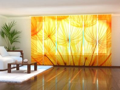 Fotogardine 1-6 tlg. "Pusteblume gold" Schiebegardine, Flächenvorhang mit Blumenmotiv