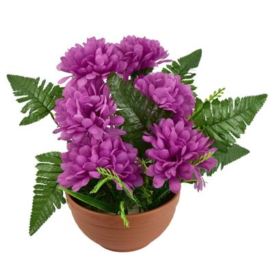 Herbstschale mit lila Chrysanthemen und Farnen 25 x 24 cm