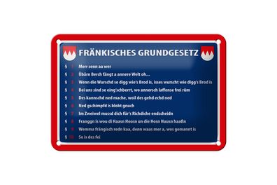 Blechschild 18 x 12 cm Fränkisches Grundgesetz