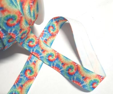 1m x 15mm Falzgummi Einfassband elastisch Satinglanz Regenbogen Paisley Wellen Print