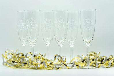 Sektglas 6er Set mit Gravur Happy New Year - 210ml / Sekt- Champagner- Prosecco-Gl