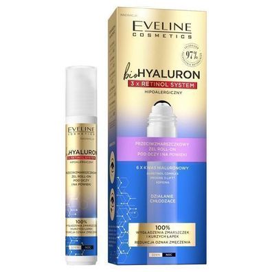 Eveline Bio Hyaluron Roll-On Gel 3x Retinol Augenpflege, 15 ml