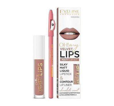Eveline Oh! My Velvet Lips Set: Mattierter Lippenstift (4,5 ml) + Lippenkonturen