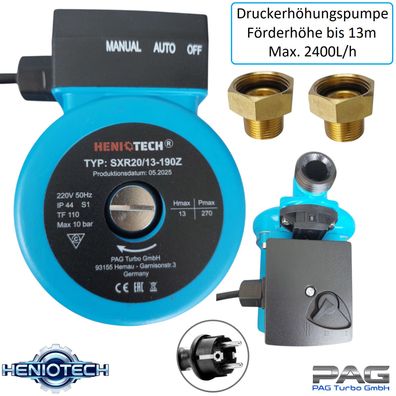 Automatische Druckerhöhungspumpe Warmwasser Dusche max. Förderhöhe 13m - 270L/min