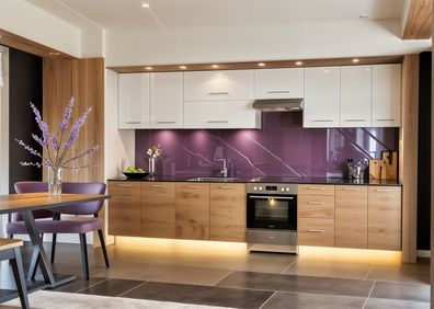 Küchenzeile Lara 320 cm Weiß Hochglanz, Wotan Eiche- 3,2m, Einbauküche