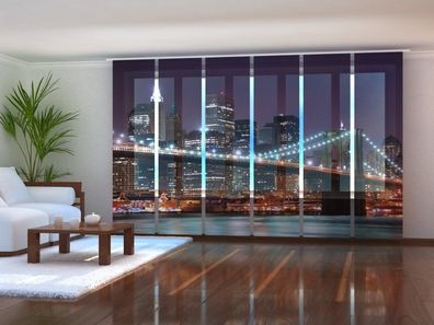 Fotogardine 1-6 tlg. "Brooklyn Bridge bei Nacht" Schiebegardine, Flächenvorhang
