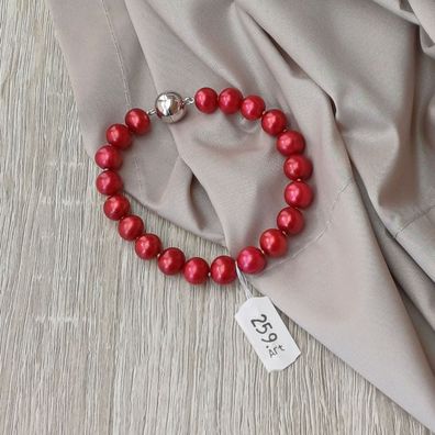 Perlenarmband rot - Süßwasserperlen Ø 8,5 - 9,5 mm