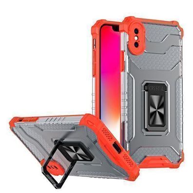 iPhone XS Max Rotes Crystal Hybrid Ring Case mit Panzerschutz & Magnetischer Hal
