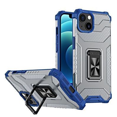 iPhone 12 Stossfestes Hybrid Crystal Ring Case mit Magnetischer Halterung - Blau