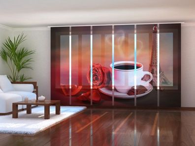 Fotogardine 1-6 tlg. "Französischer Kaffee" Schiebegardine, Flächenvorhang für Küche