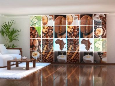 Fotogardine 1-6 tlg. "Kaffee Collage 2" Schiebegardine, Flächenvorhang für Küche
