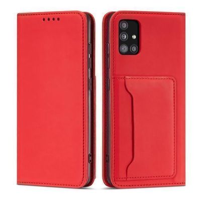 Samsung Galaxy A12 5G Magnet Kartenetui - Rotes Wallet Case mit Standfunktion