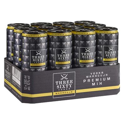 Three Sixty Vodka Maracuja – 12x 0,33-l Ready to Drink Dosen – Fruchtiger Vodka