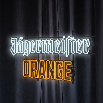 Jägermeister Neon-Leuchtschild mit Orange-Schriftzug – LED Wanddeko 92x45,6-cm