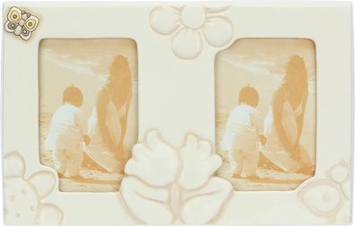Thun Doppelter Fotorahmen mit Blumen und Schmetterling aus Keramik Elegance C2969H