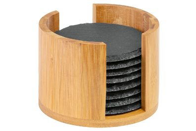 Westmark Untersetzer Naturschiefer Ø10cm in Bambusbox 8Stück