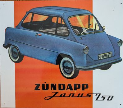 Blechschild Zündapp Janus 250, Werbung, Auto, Oldtimer, Deko, Klassiker, Bild, Foto