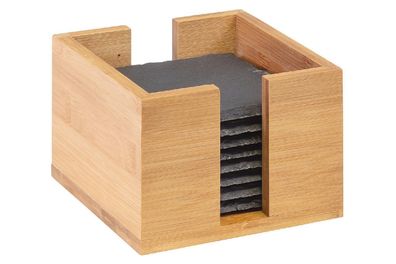 Westmark Naturschiefer-Untersetzer in Bambusbox 10x10cm 8Stück