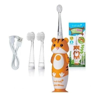 Kinder-Schallzahnbuerste "Brush-Baby Wildones" im Tiger-Look, fuer Kinder von 0-10