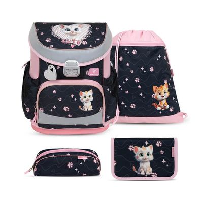 Belmil Mini-Fit ergonomisches Schulranzen-Set 4-teilig "Cute Kitten" mit Brustgurt