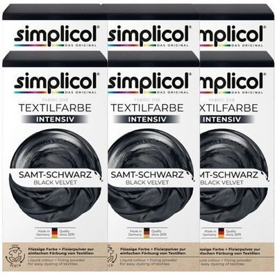 Simplicol Stofffarbe Samt Schwarz - 6 Stück
