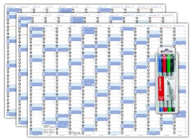3x XL Wandkalender DIN A1 2027 nass abwischbar Format 59,4 x 84,1cm gerollt