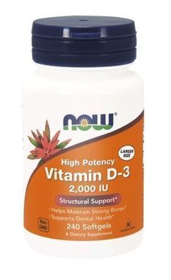 Now Foods Vitamin D3, 2000 IU, 240 Kapseln - Hochdosiert für Immunsystem und Kno