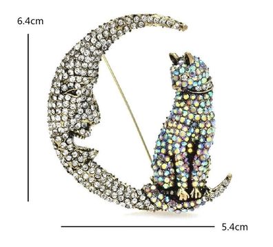 Katzen Brosche, Tier Schmuck, Katzen mit Mond Brosche (B13072510)