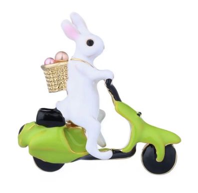 Hasen Brosche, Tier Schmuck, Kaninchen Brosche mit Roller (B13072511)