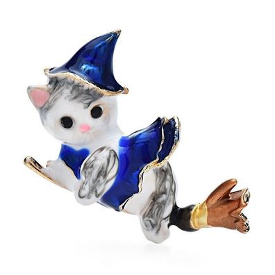 Katzen Brosche, Katzen auf Besen Brosche, Tier Schmick, Tier Brosche (B13072511)