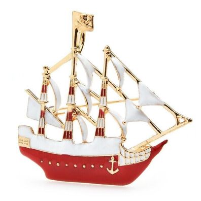 Emaille Segelboot Brosche, Boot Schmuck, Rote Boot Brosche(B13072511)