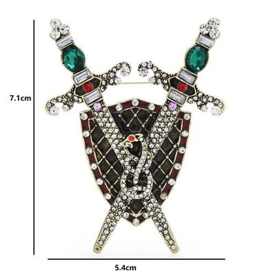 Brosche 2 Schwerte mit Schild im multicolore Design (B13072512)