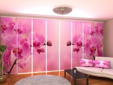 Fotogardine 1-8 tlg. "Rosa Orchideen" Schiebegardine, Flächenvorhang mit Blumen