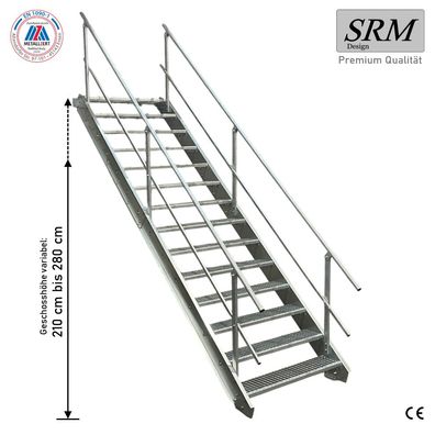 14 Stufen Stahltreppe Breite 60-160cm Geschosshöhe 210-280cm Geländer beidseitig
