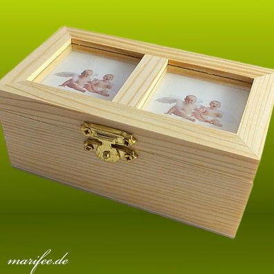 Schmuckschatulle Naturholz mit Bilderrahmen-Deckel für 2 Fotos Art.-Nr. 12022